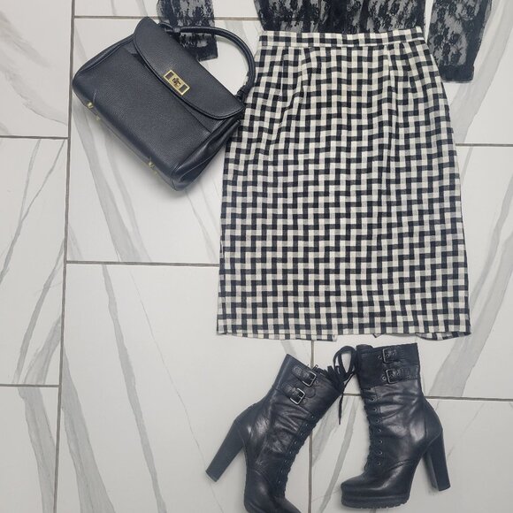 Vintage 90s Ira Joyce Black and White Checkered Skirt xs sm - Picture 1 of 5
